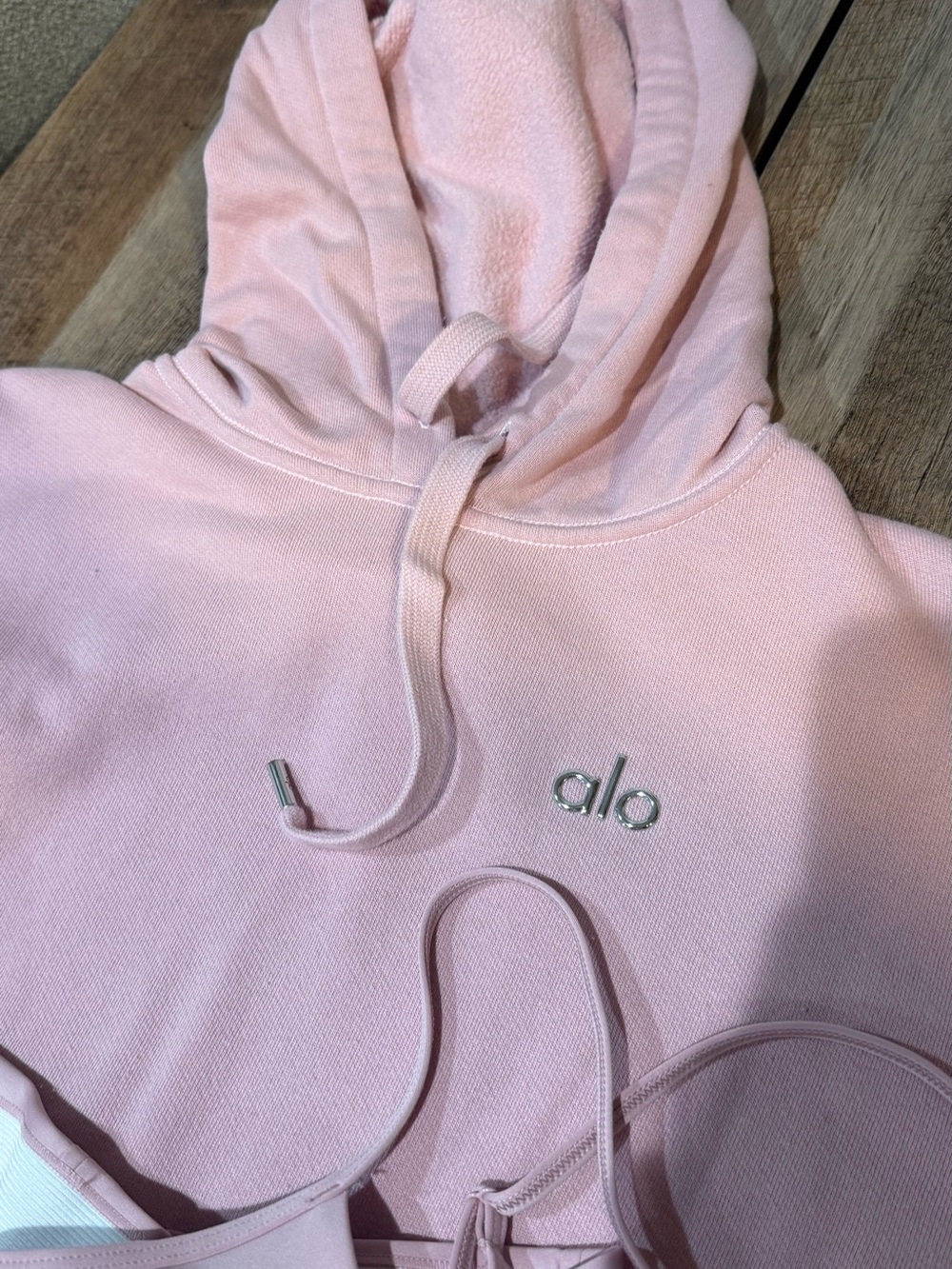 ALO Yoga Pink Coordinated Hoodie, Leggings & Sports Bra Set - Picture 6 of 7